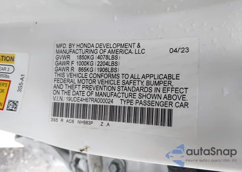 2024 Acura Integra A-Spec Technology z USA, uszkodzony, nr VIN 19UDE4H67RA000024